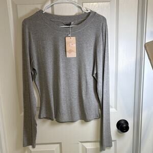 NWT Elegant Gray Ribbed Long Sleeve Blouse